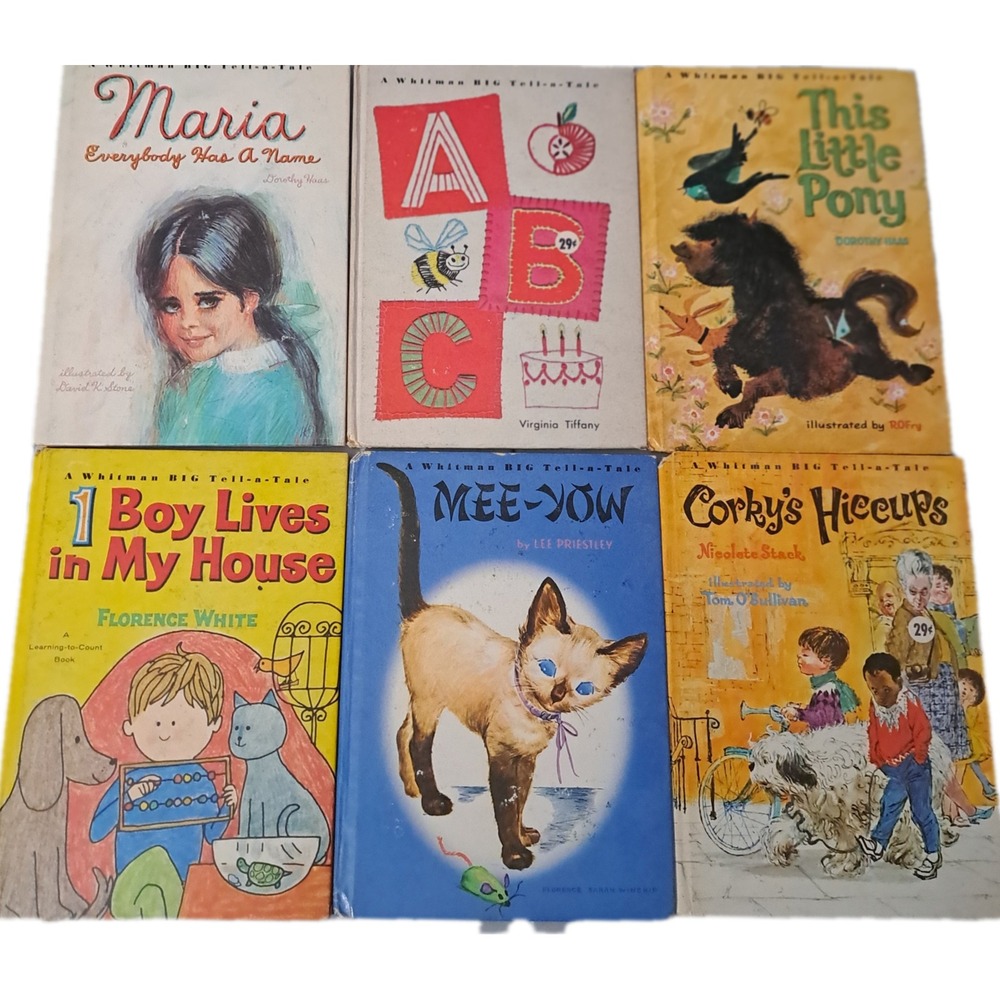Vintage Whitman Big Tell-a-Tale Childrens Book Lot 1960s 1970s ABC Mee-Yow Pony